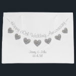 60th Diamond Wedding anniversary gift bag<br><div class="desc">Large personalised 60th Diamond Wedding anniversary white gift bag, with modern diamond heart bunting design. The bag includes space for the names of the happy couple and their marriage date. Matching cards and tissue paper are also available in this country and vintage inspired design. The perfect range for family and...</div>