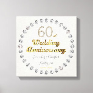 60th Diamond Wedding Anniversary Gold Typography Canvas Print