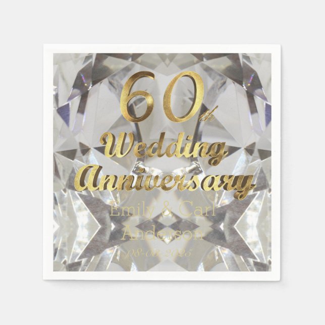 60th Diamond Wedding Anniversary Gold Typography Napkin (Front)