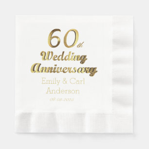 60th Diamond Wedding Anniversary Gold Typography Napkin