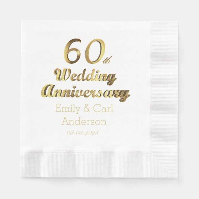 60th Diamond Wedding Anniversary Gold Typography Napkin (Front)