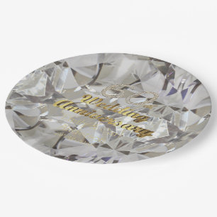 60th Diamond Wedding Anniversary Gold Typography Paper Plate