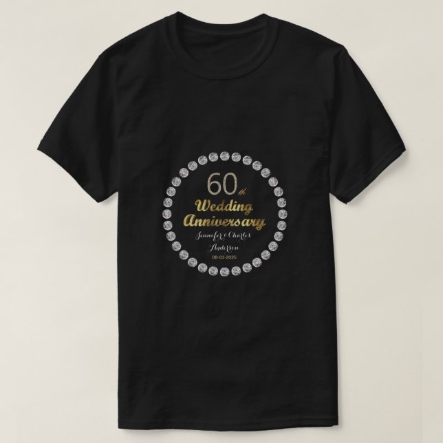 60th Diamond Wedding Anniversary Gold Typography T-Shirt (Design Front)