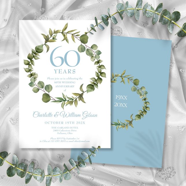 60th Diamond Wedding Anniversary Greenery Garland Invitation (60th Diamond Wedding Anniversary Greenery Garland Invitation)