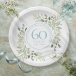 60th Diamond Wedding Anniversary Greenery  Paper Plate<br><div class="desc">Featuring delicate watercolor country garden greenery,  this chic botanical 60th wedding anniversary design can be personalised with your special sixtieth-anniversary information in elegant diamond blue text. Designed by Thisisnotme©</div>