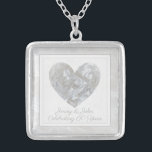 60th diamond wedding anniversary heart custom silver plated necklace<br><div class="desc">Elegant 60th wedding anniversary personalised necklace with a diamond heart design. The perfect gift for a husband to give his wife when celebrating their diamond wedding anniversary of for children to give to their mum. The necklace can be customised to show the names of the man and wife. The message...</div>