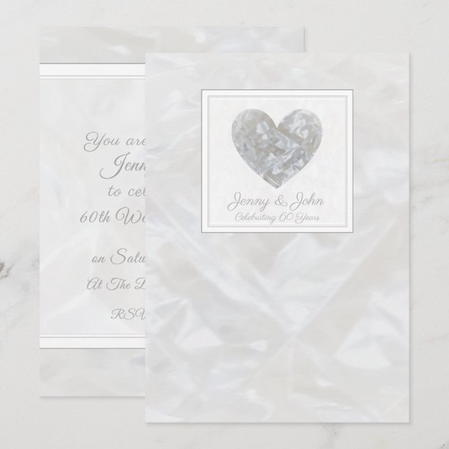 60th Diamond Wedding anniversary heart invite (Front/Back)