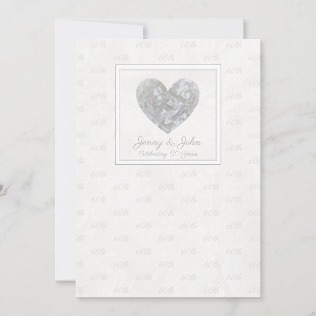 60th Diamond Wedding anniversary heart invite (Front)