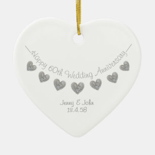 60th Diamond Wedding anniversary heart ornament