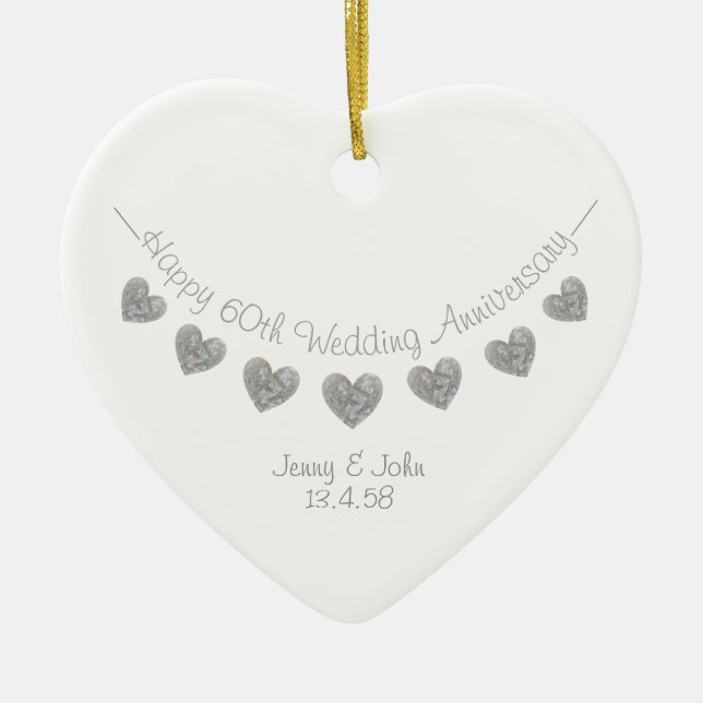 60th Diamond Wedding anniversary heart ornament (Front)