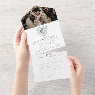 60th diamond wedding anniversary heart watercolor all in one invitation