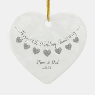 60th Diamond Wedding anniversary mum & dad Ceramic Tree Decoration