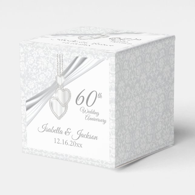 60th Diamond Wedding Anniversary on White Favour Box (Front Side)