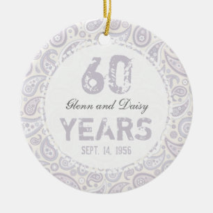60th Diamond Wedding Anniversary Paisley Monogram Ceramic Tree Decoration