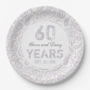 60th Diamond Wedding Anniversary Paisley Pattern Paper Plate