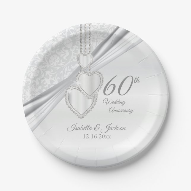 60th Diamond Wedding Anniversary Paper Plate (Front)