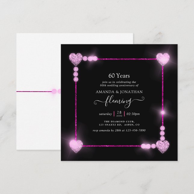 60th Diamond Wedding Anniversary Party Invitation (Front/Back)