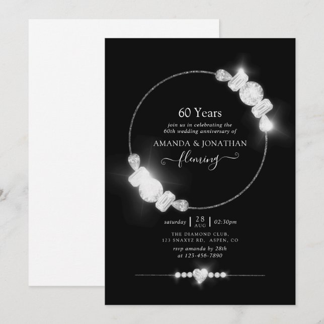 60th Diamond Wedding Anniversary Party Invitation (Front/Back)
