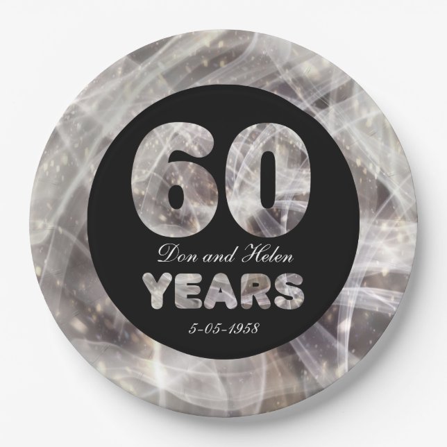 60th Diamond Wedding Anniversary Party Lights Paper Plate (Front)