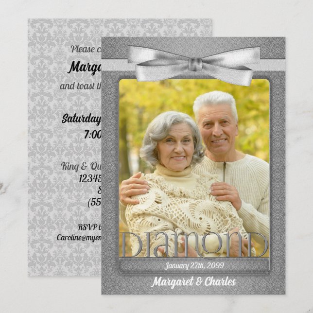 60th Diamond Wedding Anniversary Party Photo Invitation (Front/Back)
