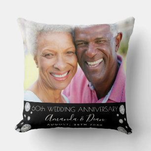 60th diamond wedding anniversary photo black cushion