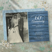 60th Diamond Wedding Anniversary Photo Blue Rustic