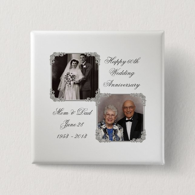 60th Diamond Wedding Anniversary Photo Button (Front)