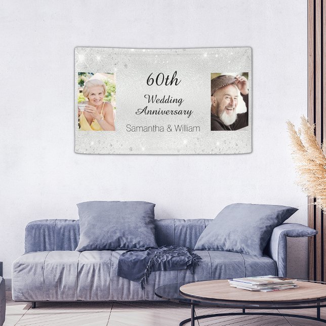 60th diamond wedding anniversary photo glitter banner (Creator Uploaded)