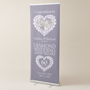 60th Diamond wedding anniversary photo heart Retractable Banner