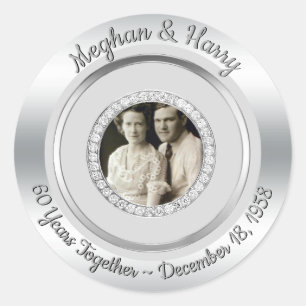 60th Diamond Wedding Anniversary Photo Modern Classic Round Sticker