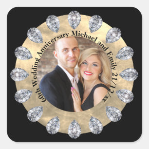60th Diamond Wedding Anniversary PHOTO Personalise Square Sticker