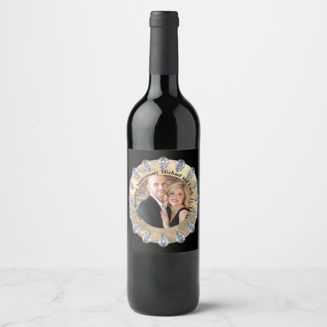 60th Diamond Wedding Anniversary PHOTO Personalise Wine Label (Front)