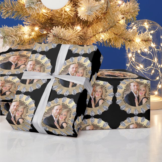 60th Diamond Wedding Anniversary PHOTO Personalise Wrapping Paper (Holidays)