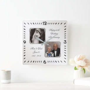 60th Diamond Wedding Anniversary Photo Wall Clock