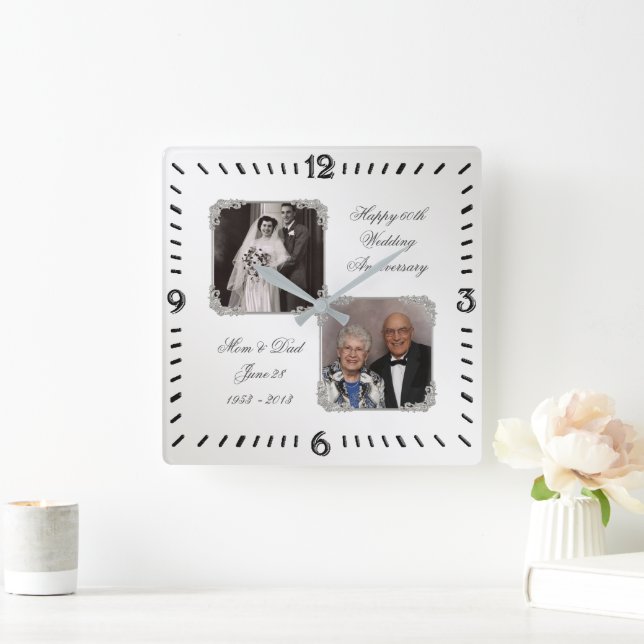 60th Diamond Wedding Anniversary Photo Wall Clock (Home)
