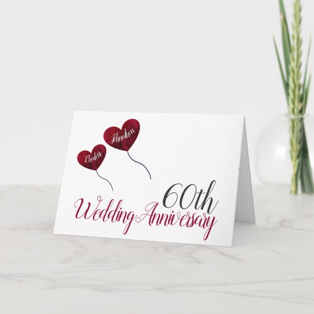 60th Diamond Wedding Anniversary red balloon large Card (Front)