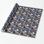 60th diamond wedding anniversary ring photo custom wrapping paper<br><div class="desc">Wedding anniversary wrapping paper in light blue diamond and gold. Personalise this diamond anniversary paper with your own couples photo, message, and the anniversary year. Currently reads Nana Joanna & Papa Raymond Happy Diamond Anniversary 60 years. Diamond stone gold eternity ring printed with your photo in the centre graphic wrap....</div>