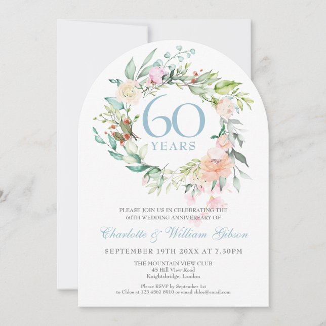 60th Diamond Wedding Anniversary Roses Floral Arch Invitation (Front)