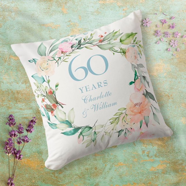 60th Diamond Wedding Anniversary Roses Floral Cushion (Creator Uploaded)