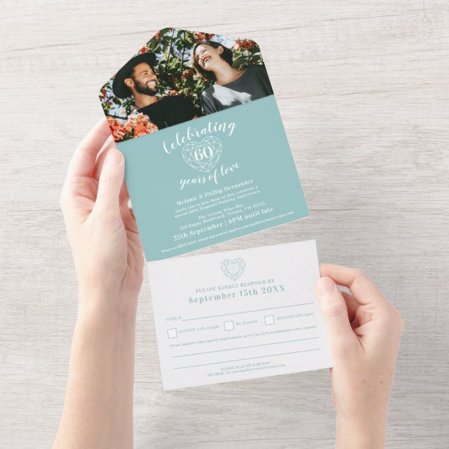 60th diamond wedding anniversary RSVP gemstone All In One Invitation (Tearaway)