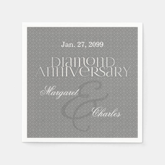 60th Diamond Wedding Anniversary Silver Napkin (Front)