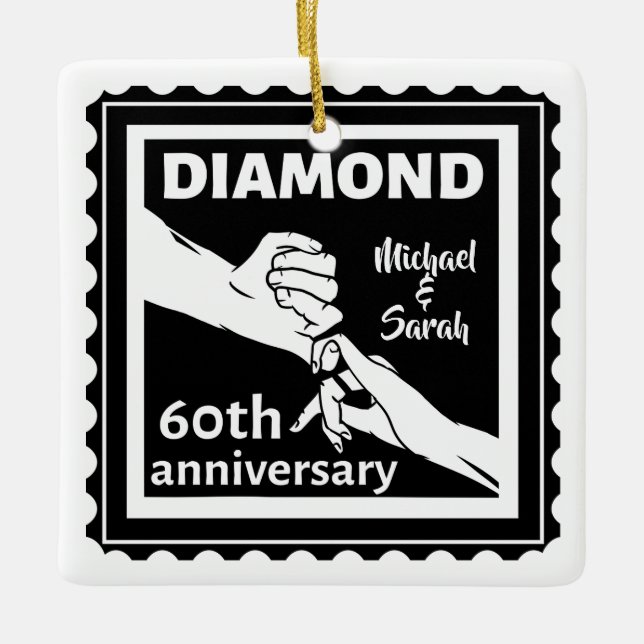 60th diamond wedding anniversary traditional ceramic ornament (Front)