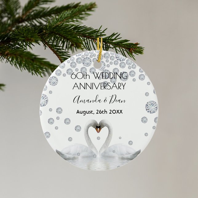 60th diamond wedding anniversary white swans ceramic tree decoration (Creator Uploaded)