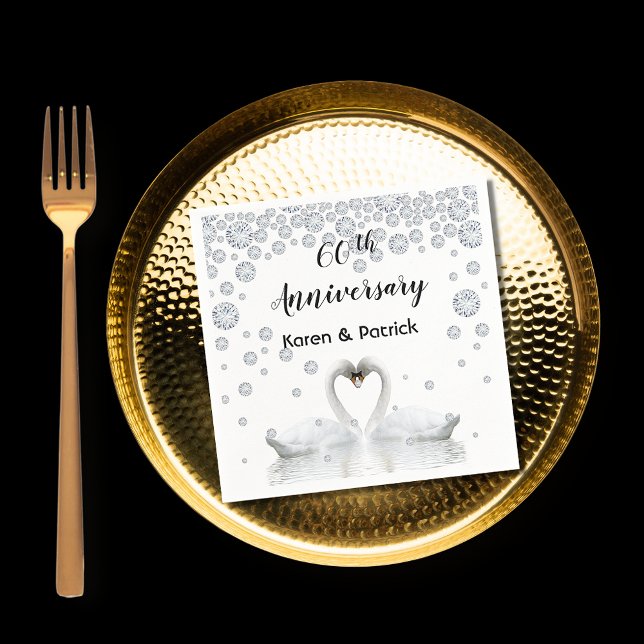 60th diamond wedding anniversary white swans love napkin (Creator Uploaded)
