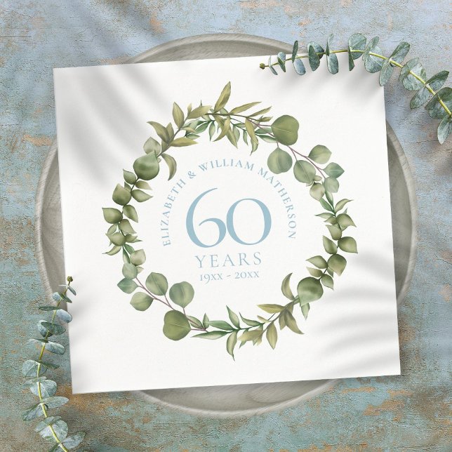 60th Diamond Wedding Anniversary Woodland Greenery Napkin (Creator Uploaded)