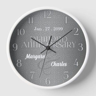 60th Diamond Wedding Annivsersary Date Names Clock