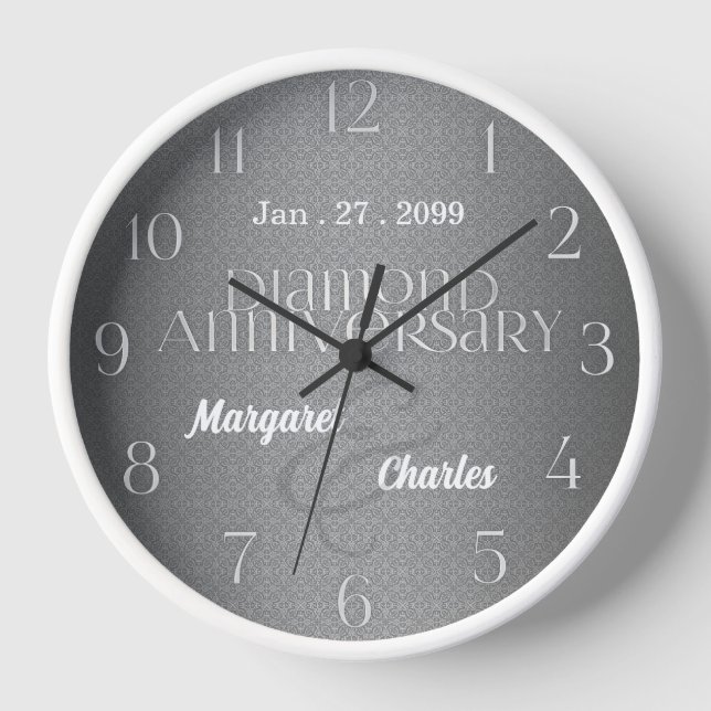 60th Diamond Wedding Annivsersary Date Names Clock (Front)