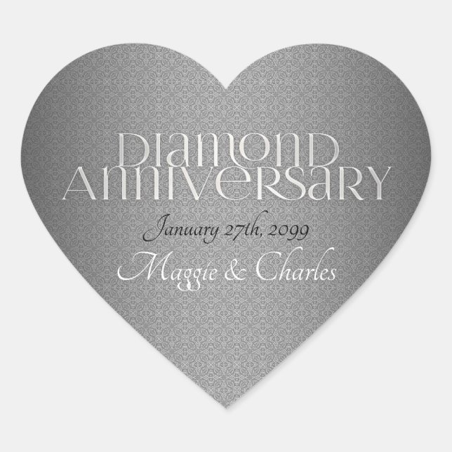 60th Diamond Wedding Annivsersary Heart Sticker (Front)