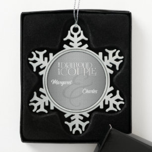60th Diamond Wedding Annivsersary Silver Photo Snowflake Pewter Christmas Ornament