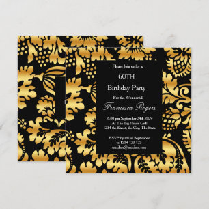 60th Elegant Birthday Party Gold Black Invitation